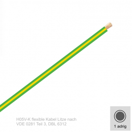 0,75 mm² einadrig H05V-K Leitung Farbe Grün - Gelb 10 Meter Bund